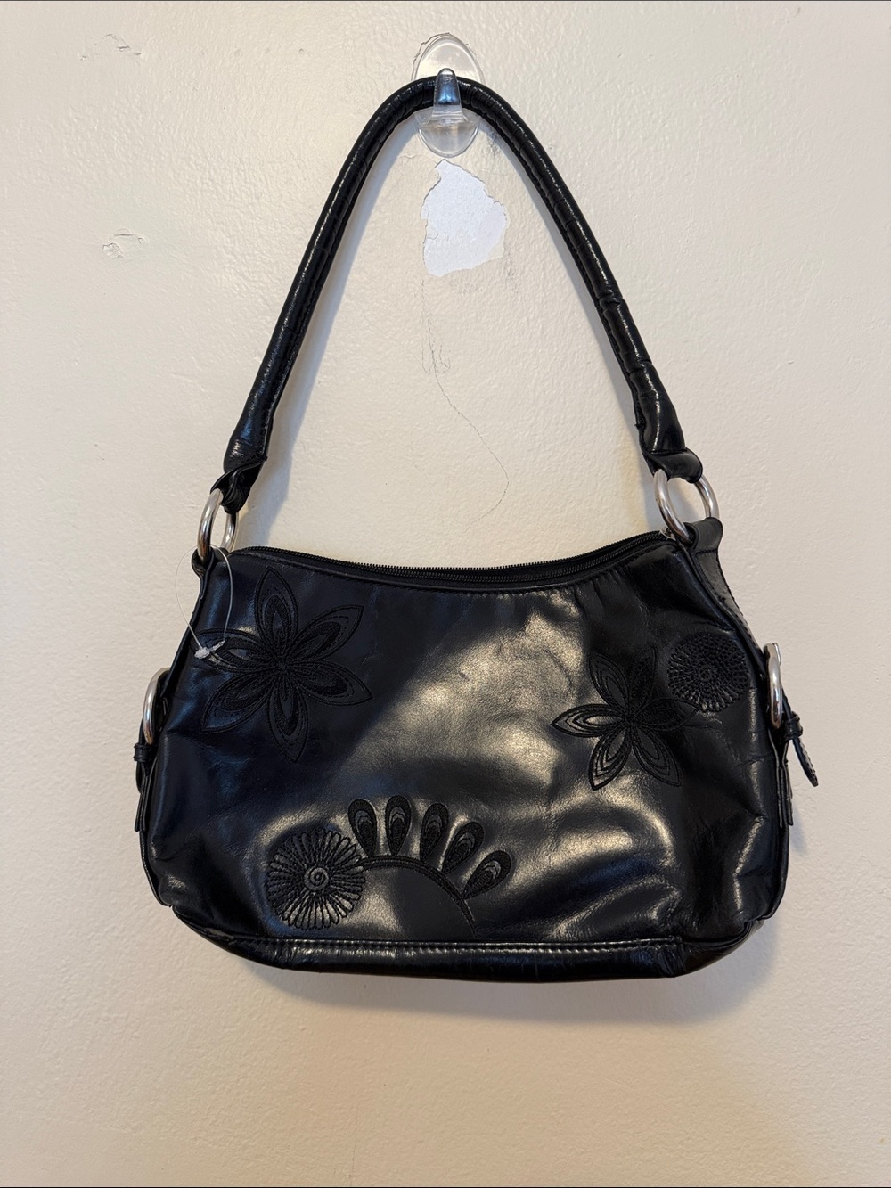 Laura Ashley Black Floral-Embossed Shoulder Bag
